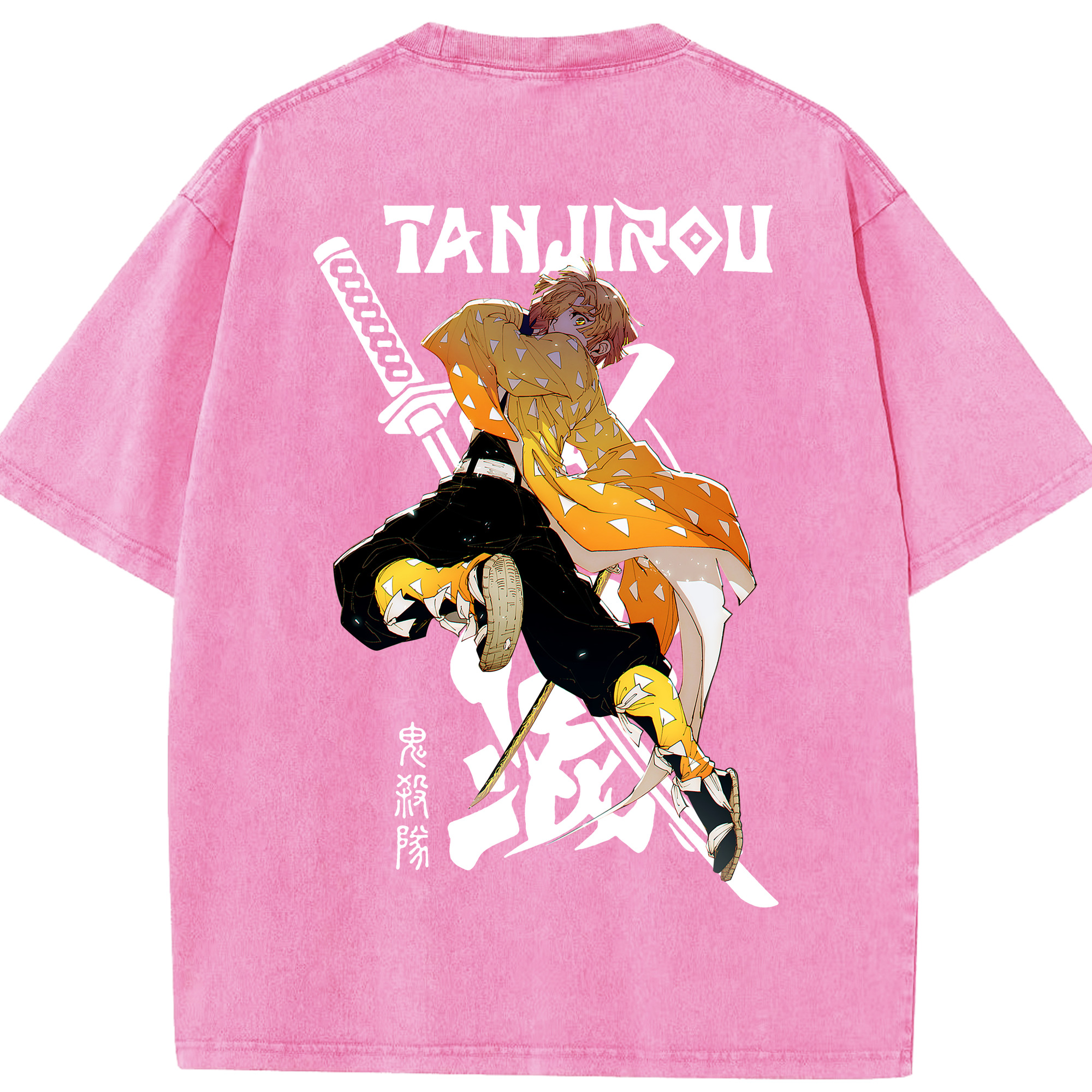 （画像用） 鬼滅の刃（きめつのやいば）我妻 善逸／あがつま ぜんいつ Agatsuma Zenitsu 綿100% ヴィンテージ風 半袖Tシャツ（背面プリント）